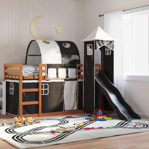 CFODOJ Beds & Accessories,Beds & Bed Frames-home-Bunk Bed without Mattress with Slide White and Black 90x200 cm