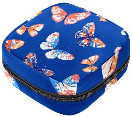 Borsa per assorbenti igienici, borsa portatile per coppette mestruali, motivo farfalla senza cuciture, borsa per il primo ciclo mestruale per donne e ragazze, borsa imbottita con cerniera