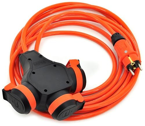 ELS Elektrotechnika Schuko Verlängerungskabel IP54 3-Fach H07BQ-F 25m | Überfahrbares Outdoor-Kabel mit Klappdeckeln & praktischer Aufhängeöse für den Außenbereich