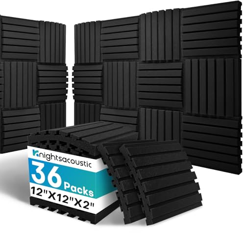 36Packs Curved Sound Proof Foam Panels for Walls, 2 Acoustic Panels Sound Absorbing Dampening, Soundproofing Noise Reducing Cancelling Treatments for Home Office Recoding Studio Decor, 2x12x12 Black