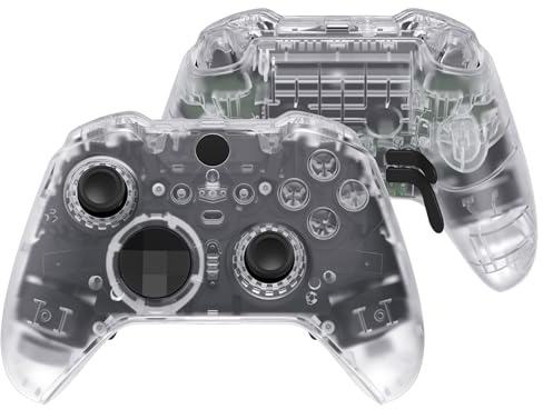 eXtremeRate Coque Manette pour Xbox One Elite Series 2 Cover Grip avec Boutons & Joystick Anneaux,Couvercle Rechange pour Xbox Elite Series 2 Core Controller - Modèle 1797,Transparente