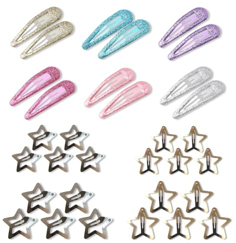 YOUZMY 32st glitter stjärna hårklämmor, gyllene metall hårtillbehörsklämmor, hårklämmor hårstyling tillbehör hårklämmor, färgglada paljetthårklämmor, hårtillbehör för barn flickor kvinnor