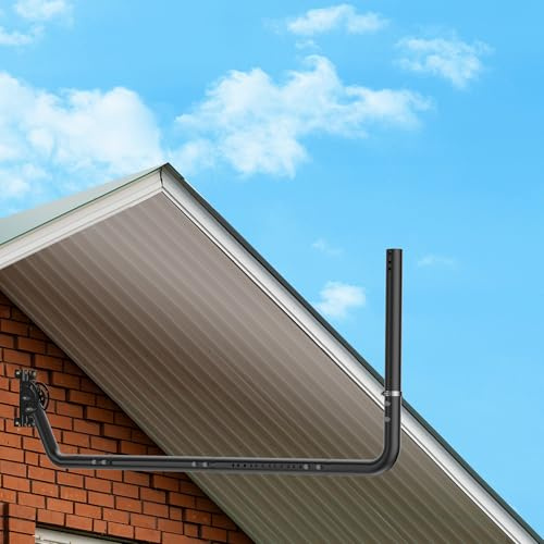 Supporto di montaggio per antenna a parete lunga - Base di montaggio per palo a grondaia lunga, completa di gomito a 90°, tubo di prolunga, adattatore di connessione e viti. (colore nero)