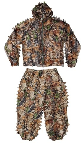LUNZHAN IR-geschütztes Ultraleichtes Ghillie-Anzug Tarnset | 65g Mesh + 190T wasserdichte Blätter | Jagdtarnausrüstung