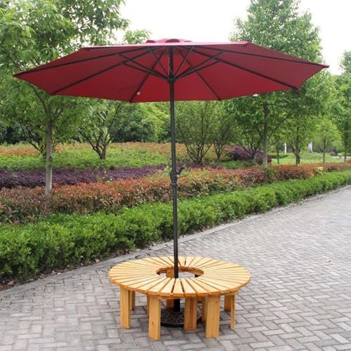 Wetterfeste halbrunde Holz-Gartenbank – gebogene, rückenfreie Terrassensitzgelegenheit für Rasen, Hof, Veranda, Deck und Pool – perfekte Baumbank