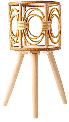 Rattan Pflanzenständer Handgefertigter gewebter Holz-Pflanzgefäß mit Beinen 16,14 Zoll Boho Display Rack Pflanzenregal für Sukkulenten Indoor Outdoor Balkon Schreibtisch Garten Terrasse Schlafzimmer
