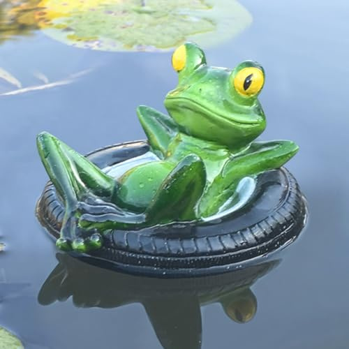 ACAREY Schwimmendes Frosch Gartendeko Für Draußen, Harz Wein Frosch Deko Garten Figuren, Gartendeko Figuren Für Außen Wasserdicht, Geschenk Für Frauen Männer, Für Teich, Pool, Aquarium (A)