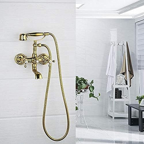 ASerZenith Bathtub Faucet Shower Set Wall Mounted Mixer Double Handles Gold With Hand Holder Shower Bathtub Tap Basin Faucets,For Bathroom