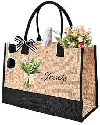 Personalisierte Canvas Tragetasche für Frauen - Blumenstickerei Tragetasche, benutzerdefinierte Name Initial Strandtasche, Geschenk für Mama, Lehrer, bester Freund, Brautjungfer, Hochzeitsgeschenk