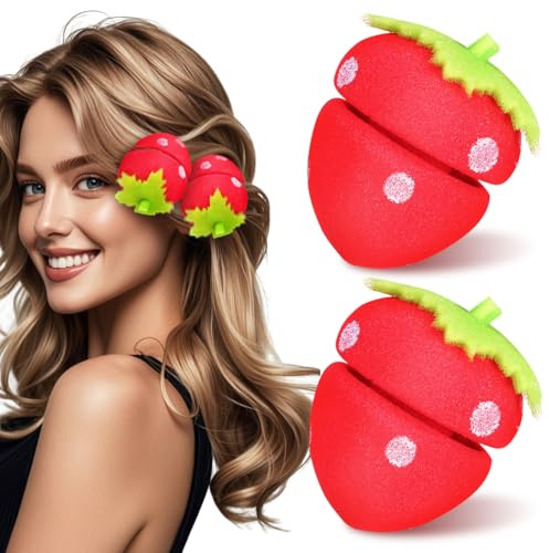 PACKOVE Erdbeer Lockenwickler Heatless Curls - 18 Stück Schaumstoff | Weiche Haarroller über Nacht für natürliche Locken und Wellen, ohne Hitze, ideal zum Schlafen, Reisen und täglichen Styling