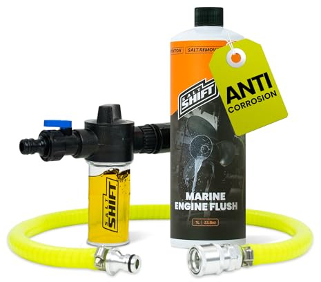 Salt Shift Marine Engine Flush Kit - Biodegradable Boat Motor Flusher with Salt Remover, Protects Jet Ski, PWC Cooling System & Exhausts, with Universal Flusher Canister, Flush Adapter
