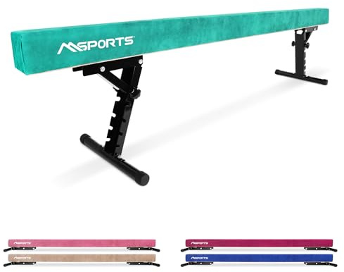 MSPORTS Viga de equilibrio Premium ajustable en altura – 245 cm Barra de equilibrio para niños y adultos – Ajustable en altura en 5 niveles (18–56 cm) – Barra de gimnasia para casa o club – 5 colores