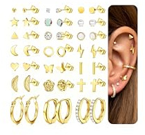 MILACOLATO 21 Pairs Silver Stud Earrings Set for Women Stainless Steel