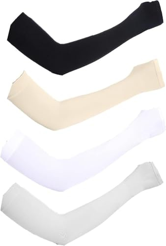 Anglepingping 4 Pairs UV Sun Protection Cooling Arm Sleeves for Men/Women,Tattoo Cover Up, Compression Arm Sleeves for Fishing Running Golf Soccer Bike Cycling (Black,White,Beige,Grey)