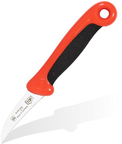 RÖR® Schälmesser Gebogene Klinge Rot - Extra scharf & rostfrei für Obst & Gemüse - Rutschfester Griff - Perfekt für präzises Schälen von Äpfeln & Kartoffeln - Solingen Qualität - Made in Germany