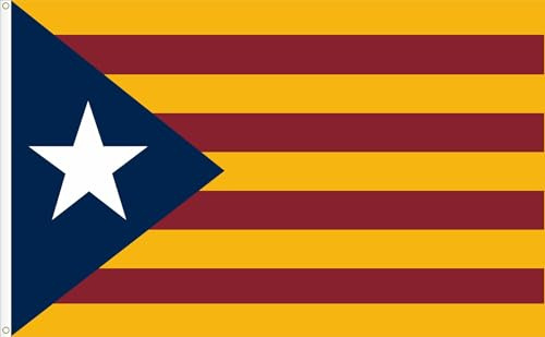 SUPER BANDERA CATALUÑA ESTELADA (INDEPENDENTISTA) XL SUPER SENYERA CATALANA ESTELADA (INDEPENDENTISTA) XL. CALIDAD RASO PREMIUM 120D. MEDIDA GIGANTE/MIDA GEGANT 250X150 CM