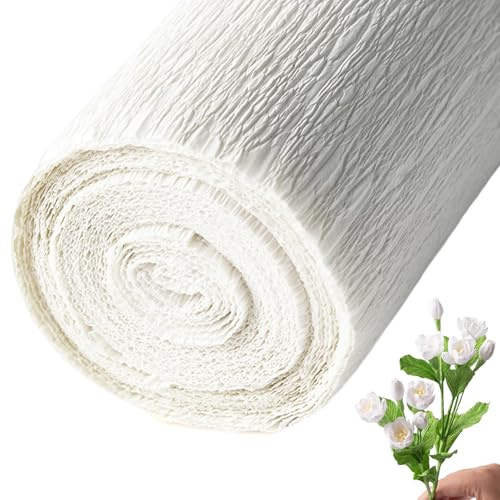 1 rollo de papel crepé blanco de 98x20, hojas de papel crepé espesadas resistentes al desgarro, fáciles de moldear para flores, decoraciones para fiestas, manualidades