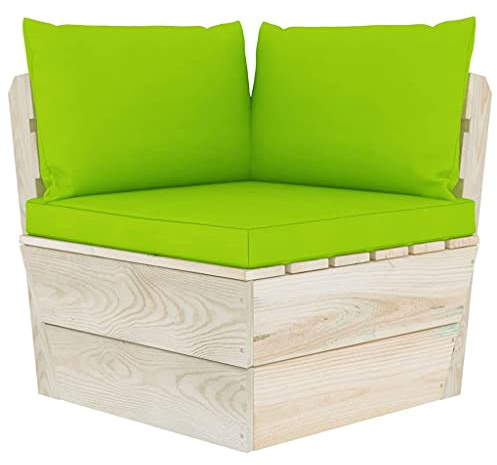 XHNIFBN Gartensofa Eckmodul 60x60x65 cm aus imprägniertem Fichtenholz hellgrüne Polyester-Kissen Modernes Paletten-Design Robust & Modular für Balkon Terrasse und Wohnzimmer