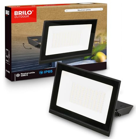 BRILONER - Foco LED exterior con luz blanco neutro, 50W 4500 lm, orientable, IP65 resistente al polvo y al agua, proyector LED exterior, para jardín y garaje, 17,5 x 18,5 x 3 cm, Negro
