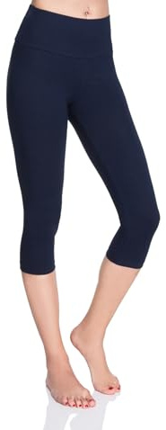 MITAAMI High Waisted 3/4 Lenght Cropped Cotton Pants - Non See Through Capri Leggings Tummy Control Panel Active Pants - Casual Stretchy Sport Gym Yoga Leggings