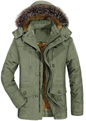 FTCayanz Herren Warme Winterjacke Parka Lang Wintermantel Mit Kunstfell Kapuze Outdoor Gefütterte Steppjacke Jacke