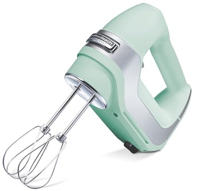 Hamilton Beach Professional 5-Speed Electric Hand Mixer with Snap-On Storage Case, QuickBurst, Stainless Steel Twisted Wire Beaters and Whisk, Mint (62658)
