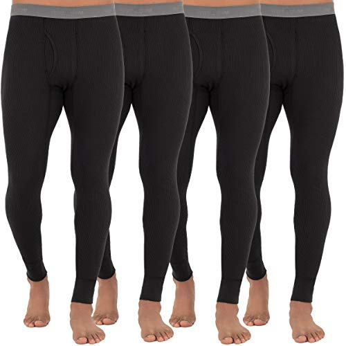 Fruit of The Loom Men's 4-Pack Recycled Waffle Thermal Underwear Bottom, Black, Medium