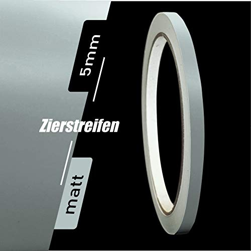 siviwonder Zierstreifen selbstklebend Folie Grau Matt matt 5 mm x 10 m Rolle Dekorband Auto Motorrad Boot Fahrrad Wohnwagen Helm Pinstripe Klebeband für Konturmarkierung Linien Dekoration Konturlinie