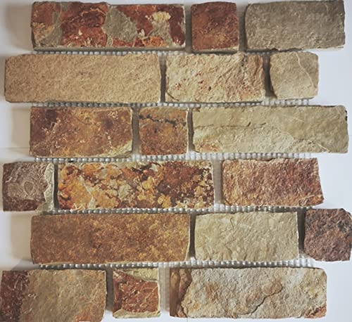 Mosaik Fliese Schiefer Naturstein braun rost für WAND BAD DUSCHE KÜCHE FLIESENSPIEGEL THEKENVERKLEIDUNG BADEWANNENVERKLEIDUNG Mosaikmatte Mosaikplatte | 10 Mosaikmatten