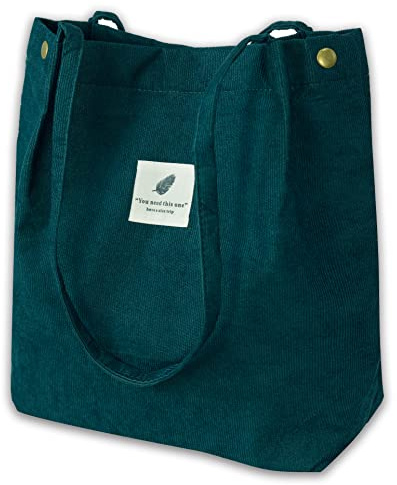 VOKUVIKU Canvas Tasche Damen Stofftasche Cord Shopper Mädchen Groß Cord Tote Bag Aesthetic Fashion Schultertasche Leicht Schule Lässige Jutebeutel, Grün