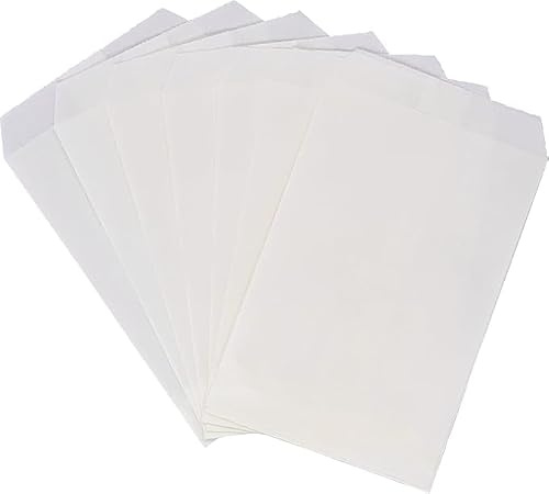 Vita platta kraftpapperspåse 13 x 17,8 cm för bakverk, godis, desserter, choklad, tvål, bröllopsinbjudningar, 100-pack av Quotidian