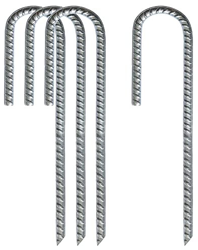 Ground Stakes Rebar, Tent Stakes Galvanized Steel Ground Anchors Garden Staples Landscape Pins Heavy Duty J Hook Tents Pegs for Canopies Camping Trampolines Car Ports Swing Sets 12'' 4 Pack