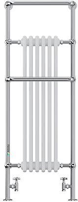 AQUAWORLD Traditional Victorian Style Bathroom Heated Towel with 6 Section Radiators, Floor Mounted Radiator Rack With White & Chrome 1500x575mm (free radiator vavles)