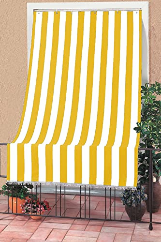 Tenda da Sole a Righe RIVERS per Balcone e Finestra Esterno, Poliestere Leggero, Filtra Luce Solare, Varie Misure e Colori, con Frange e Anelli di Plastica 145X290 CM RIGHE GIALLE
