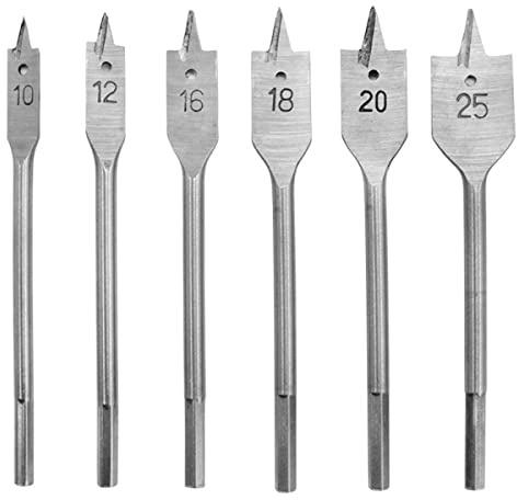 Lot de 6 forets à bois extrêmement plats à trois pointes pour fraise bois (10 mm, 12 mm, 16 mm, 18 mm, 20 mm, 25 mm)