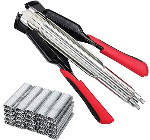 Galvanised Fence Hog Rings Gun Manual C-Type Clip Hog Ring Pliers Kit Automatic Fencing Pliers Stapler for Wire Mesh Pet Cages Car Mattresses (Hog Plier with 400 Rings)