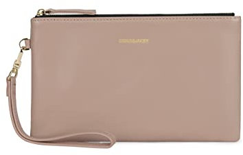 DORIS&JACKY Clutch-Geldbörse aus Leder, klein, mit Riemen, 8-Lammfell beige