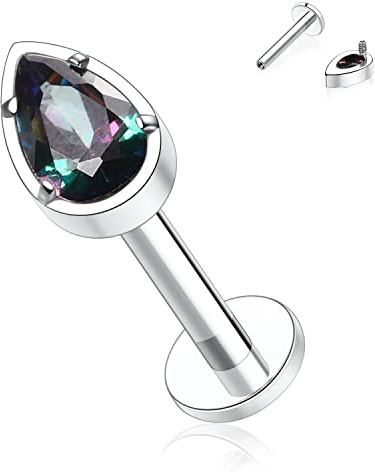 16G Titan Labret Ohrstecker Ohrringe Tropfen Lippen Ohrstecker Tragus Piercing Schmuck Ohrringe mit Innengewinde 6mm Monroe Helix Ohrstecker Silber Lappen Knorpel Conch Ohrringe(Regenbogen CZ)