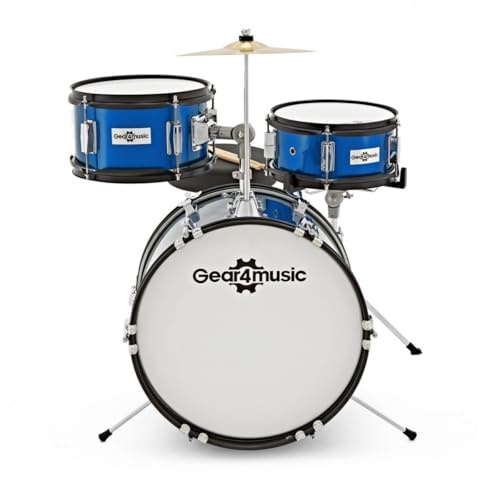 Acoustic Junior Drum Kit 3-Piece Kid Drum Set for Kids 5-10 with Snare Bass Tom Cymbal by Gear4music