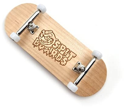 SPITBOARDS 34mm Fingerboard Complete Wood Pro Set-Up (Pre-Assembled, 5-Layers), Pro Trucks, CNC Bearing Wheels, Foam Grip Tape, (Deck: Maple Wood, Trucks: Silver, Wheels: White)