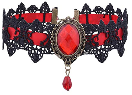 Wedity Halskette Ausgraben Blume Kragen Kette Wasser Tropfen Clavicle Choker Halskette Schmuck Halloween Party Zubehör für Frauen Mädchen (Rot)