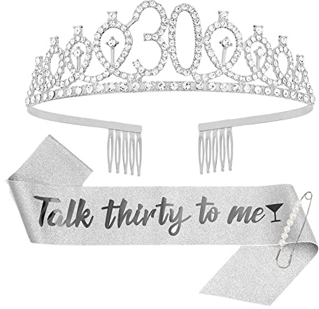 KAREN66 Geburtstagsschärpe und Krone Geburtstag Geburtstagskrone Schärpe Silber Birthday Krone Geburtstag Tiara Crown Geburtstagsgeschenke für Happy Birthday Geburtstag Party Favor Supplies