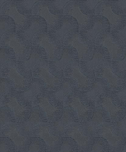 Rasch Tapete 608113 - Einfarbige Vliestapete in Dunkelblau mit grafischem Muster und changierendem Metallic-Effekt aus der Kollektion Sky Lounge