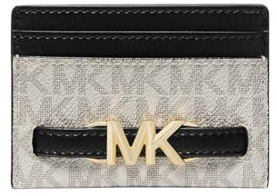 Michael Kors Reed - Portafoglio grande in pelle con logo MK Signature, colore: vaniglia/nero, porta carte di credito