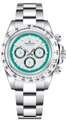 RollsTimi RT137 Orologio automatico da uomo, cinturino in acciaio stianless, lunetta in ceramica con zaffiro sintetico, orologio sportivo alla moda con funzione giorno e calendario