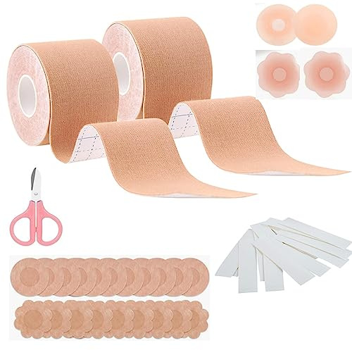 Seloxmcs Brust Tape für Grosse Brüste und Fashion Tapes, Klebe BH Push Up Große Brust Boob Tape, Rückenfrei Trägerloser BH, Atmungsaktives Klebe BH Body Tape(5m X 5cm,Hautfarbe)
