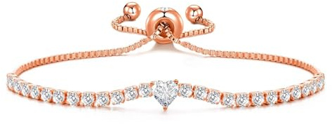 Philip Jones Rose Gold Plated Heart Solitaire Friendship Slider Bracelet Created with Zircondia® Crystals