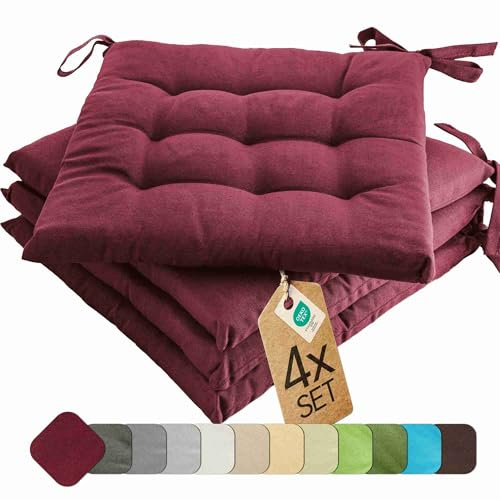 etérea Sittdyna 40x40 cm Bordeaux – Stolsdyna med Knytband, Formstabil Skumkärna, Inne & Ute, 4-pack för Trädgårdsstol, Matrum & Bänk