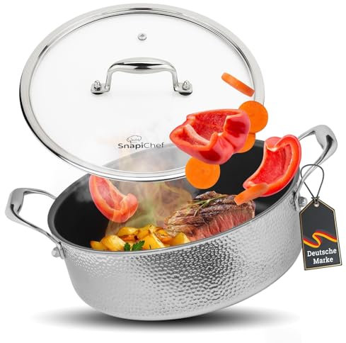 SnapiChef - Padella da 28 cm – Padella con coperchio da 28 cm, rivestita in teflon, padella rivestita in teflon, padella da 28 cm, in acciaio inox – Padella rivestita in teflon a induzione