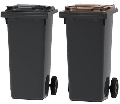 ESE France Lot de 2 Conteneurs Poubelles à déchets 2 roues - 120L - 100% Recyclé - Gris avec Couvercle Gris et Marron - Fabriqué en France